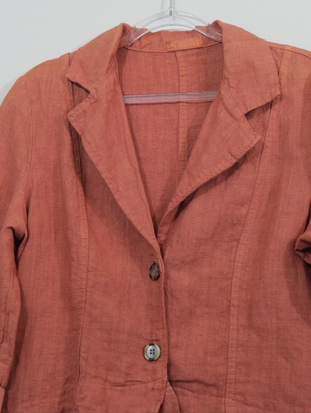 CP Shades Rust Linen Ruffle Blazer Jacket - Picture 3 of 10